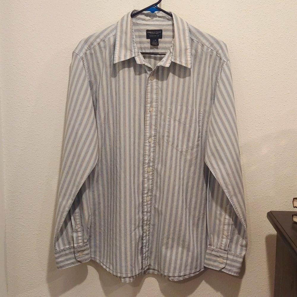 American eagle striped button up shirt mens size large